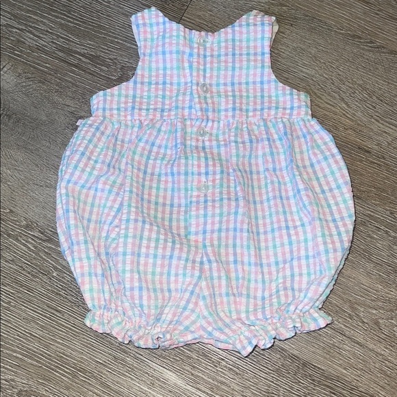 Pink and Blue Plaid Baby girls Romper gingham bubble romper size 3 to 6 months - Picture 4 of 6